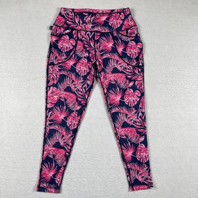 Simply Southern Leggings Womens Small Blue Pink Floral Plants Leaves Workout Gym